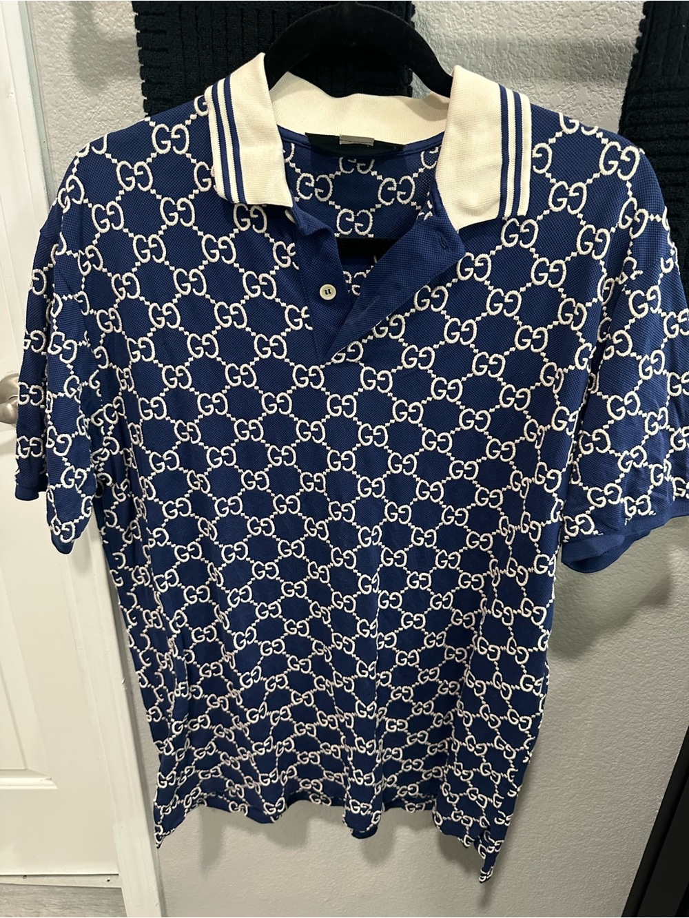 Gucci Navy Blue GG Interlocking Logo Polo